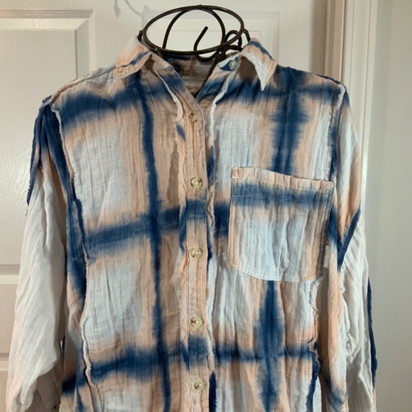 We The Free Washed Away Plaid Tie Dye Long Sleeve Cotton Top Size Small - Picture 2 of 9